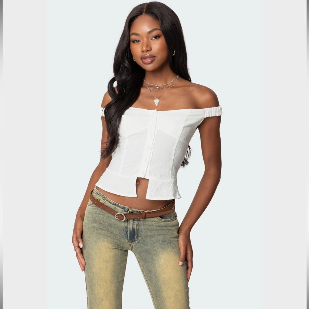 new edikted white off-shoulder top